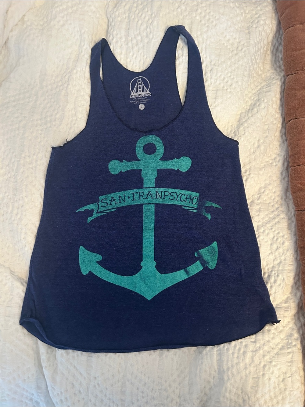 Vintage San Franpsycho Racerback Tank with Teal Anchor Print